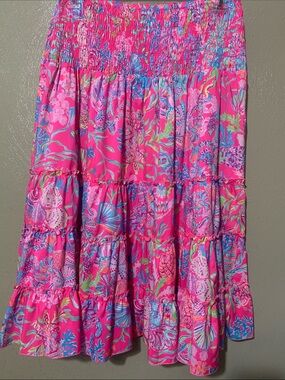 Lilly Pulitzer size L Hot Pink Floral Paisley Tiered Maxi Skirt